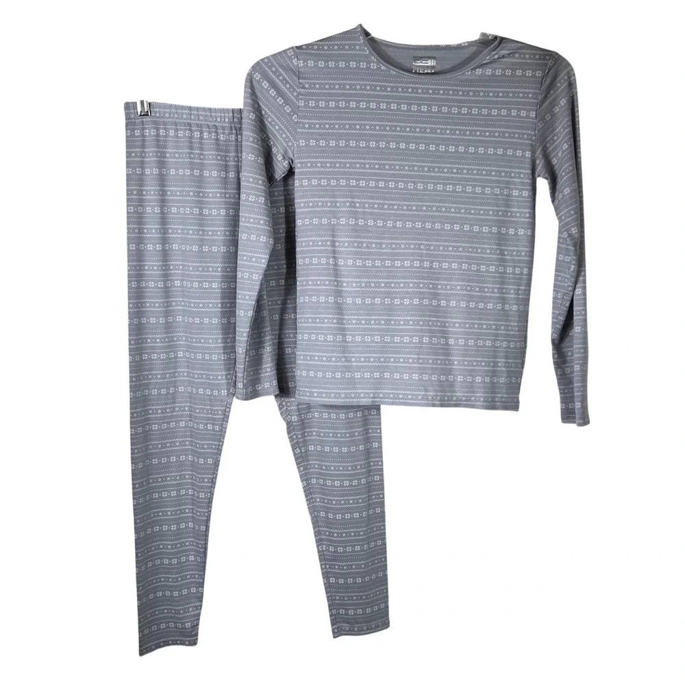 32 Degrees Heat Girls XL Gray Fair Isle Snowflake Thermal Base Layer Set